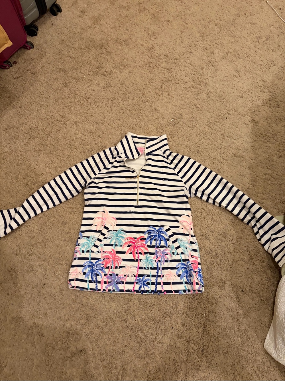 Lilly Pulitzer Navy & White Striped with Pastel Palm Print